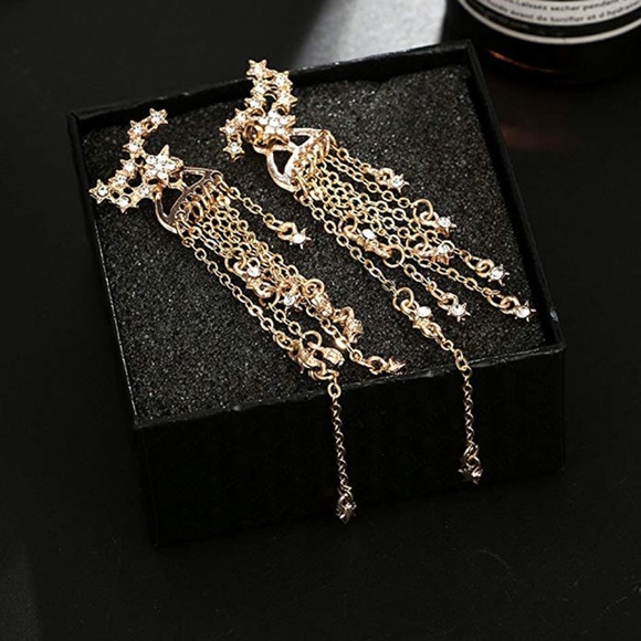 Star Tassel Crystal Stud Earrings - Picture 2 of 3